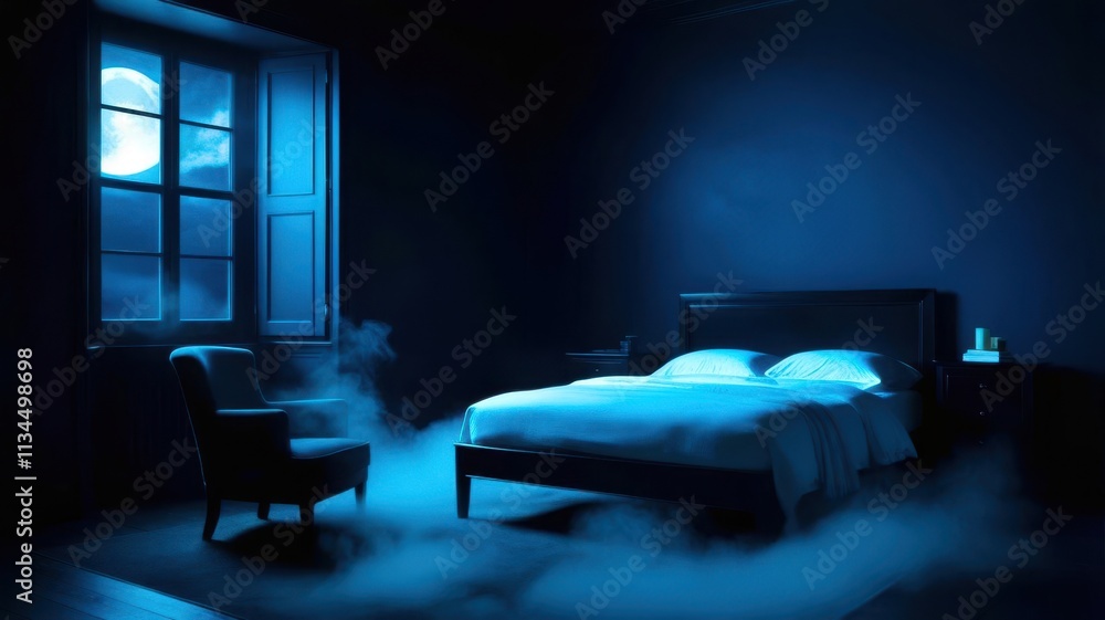 Fototapeta premium Bedroom with a bed and a chair