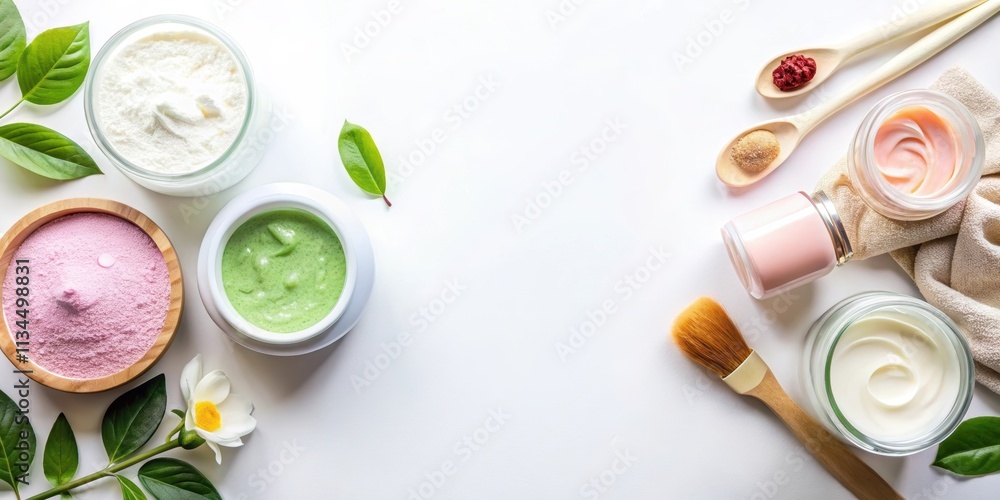 facial mask with cosmetics, ideal for skincare routine, beauty product, makeup application, rendering on white background facial mask with cosmetics, ideal for skincare routine, beauty product, makeup application, rendering on white background
