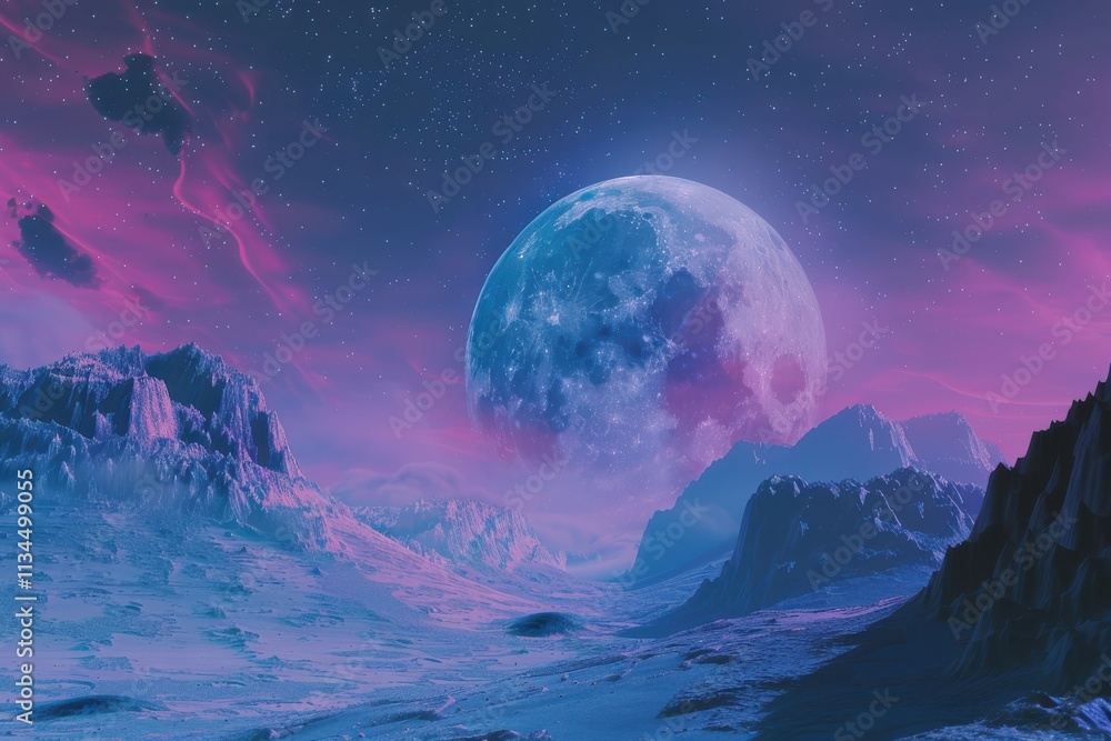 Vivid Lunar Landscape Under Vibrant Skies Filled With Stars at Twilight Vivid Lunar Landscape Under Vibrant Skies Filled With Stars at Twilight