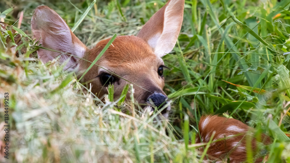 Newborn Fawn in tall grass