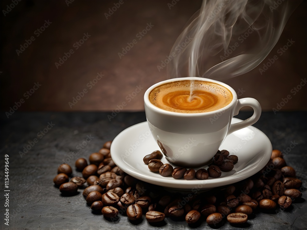 a cup of warm espresso coffee in the morning on the table a cup of warm espresso coffee in the morning on the table