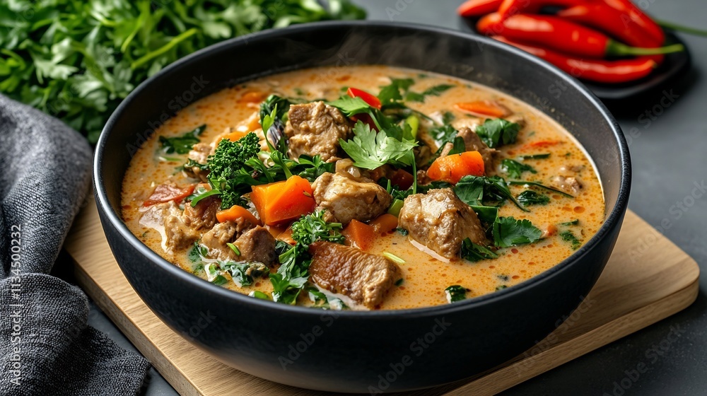 Aromatic Thai Chicken Soup with Creamy Broth and Soothing Steam Aromatic Thai Chicken Soup with Creamy Broth and Soothing Steam