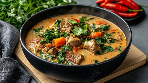 Aromatic Thai Chicken Soup with Creamy Broth and Soothing Steam