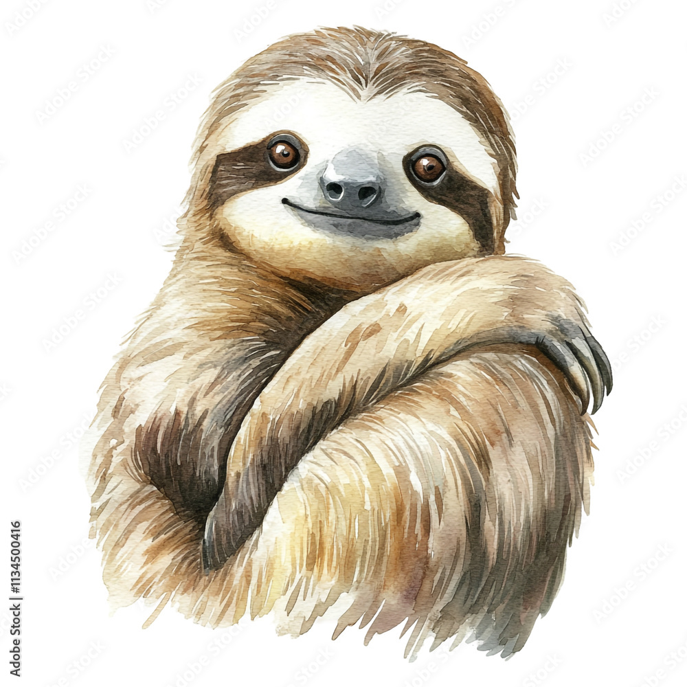 Naklejka premium Adorable Sloth Watercolor Painting