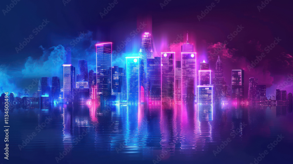 Fototapeta premium Realistic neon logo with glowing effect, urban night background