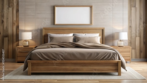 Wallpaper Mural Wooden framed bed with brown comforter, wood, bed, frame, brown, comforter, furniture, bedroom, cozy, home, interior Torontodigital.ca