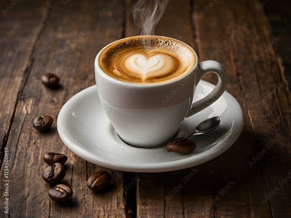 a cup of warm espresso coffee in the morning on the table a cup of warm espresso coffee in the morning on the table