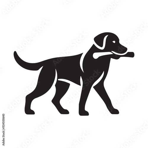  silhouette of a Labrador Retriever in a striking pose, such as Carrying a stick in its mouth attentively