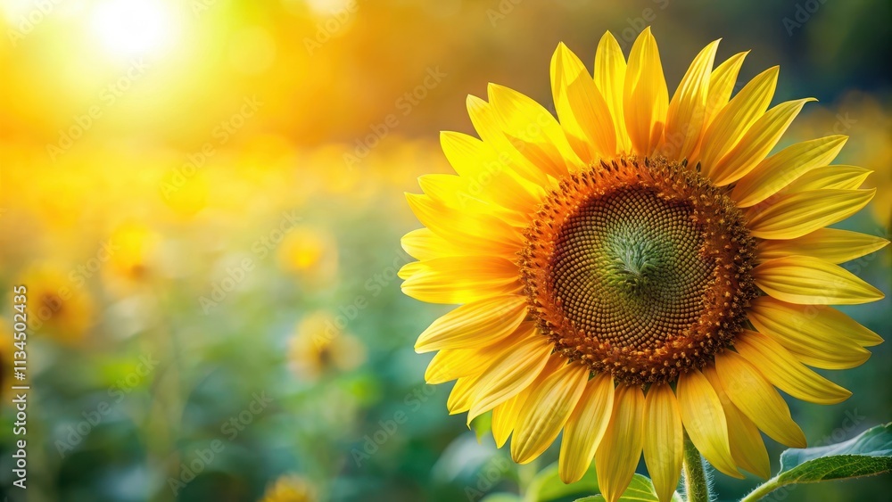 Obraz premium Macro photograph of a sunflower against a nature background, following the golden section ratio, sunflower, macro