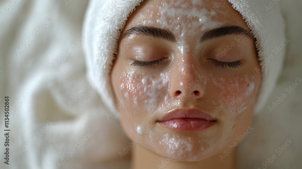 A woman with a facial treatment, relaxing with a mask on her face. A woman with a facial treatment, relaxing with a mask on her face.