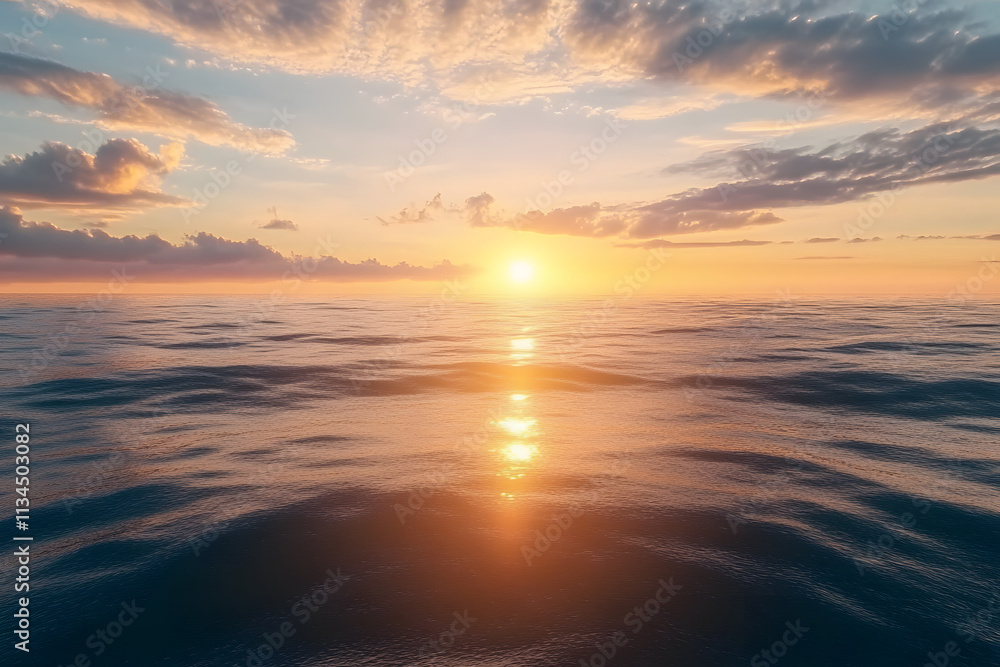 A serene sunset over the ocean, reflecting warm colors on the water. A serene sunset over the ocean, reflecting warm colors on the water.