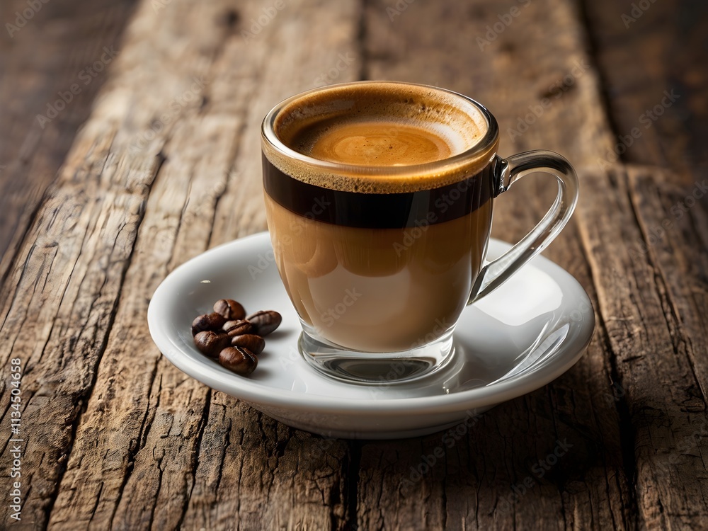 Fototapeta premium a cup of warm espresso coffee in the morning on the table