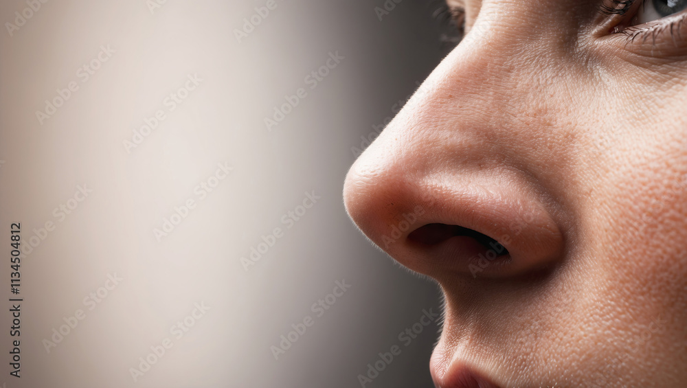 Macro view of a human profile showcasing intricate details of skin texture and facial features Macro view of a human profile showcasing intricate details of skin texture and facial features