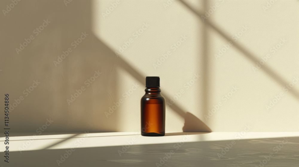 Small bottle mock-up with high detail, showing off its tiny size, placed against a light backdrop, perfect for premium product lines Small bottle mock-up with high detail, showing off its tiny size, placed against a light backdrop, perfect for premium product lines