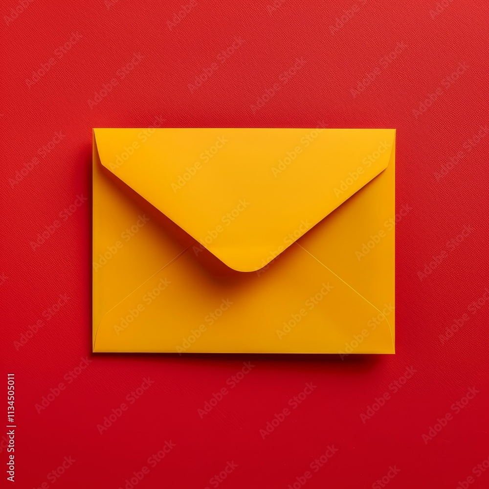 Closed yellow envelope on a red background representing sending messages, invitations, or notifications Closed yellow envelope on a red background representing sending messages, invitations, or notifications