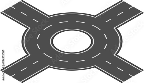 Circular road intersection featuring four connecting roads, promoting smooth traffic flow while enhancing overall road safety in an urban environment