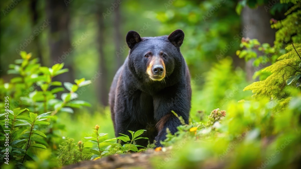 Obraz premium American black bear roaming through a lush forest , wildlife, Ursus americanus, nature, habitat, mammal, North America