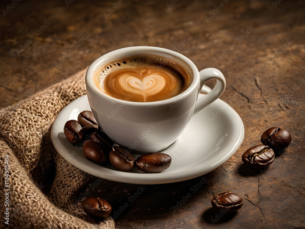 Fototapeta premium a cup of warm espresso coffee in the morning on the table