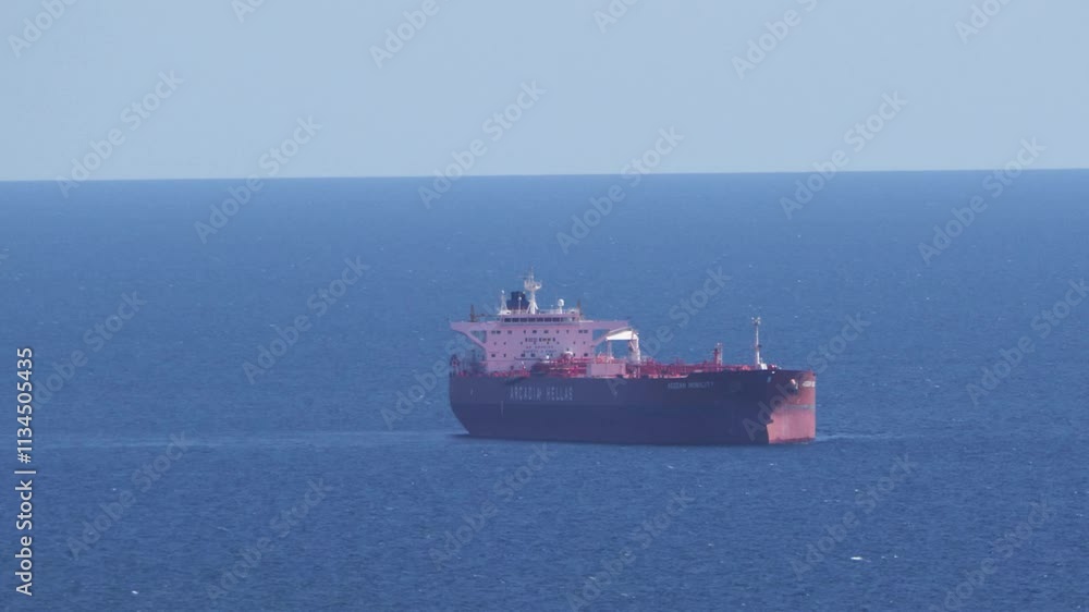 Sea freighter sailing in the middle of the ocean with big waves.