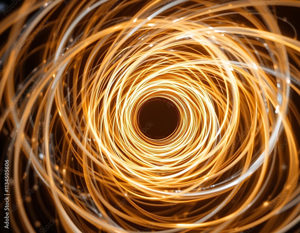 A swirl of light ribbons creating a glowing vortex effect A swirl of light ribbons creating a glowing vortex effect