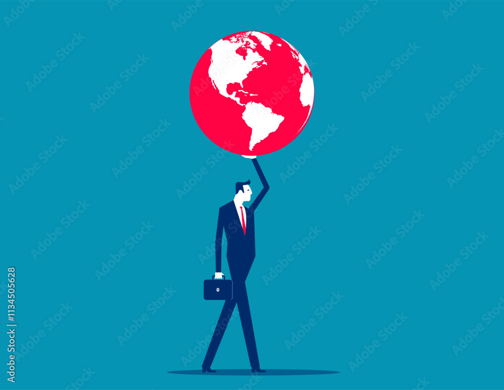 Global Boiling. Businessman holding red globe, Vector flat style Global Boiling. Businessman holding red globe, Vector flat style