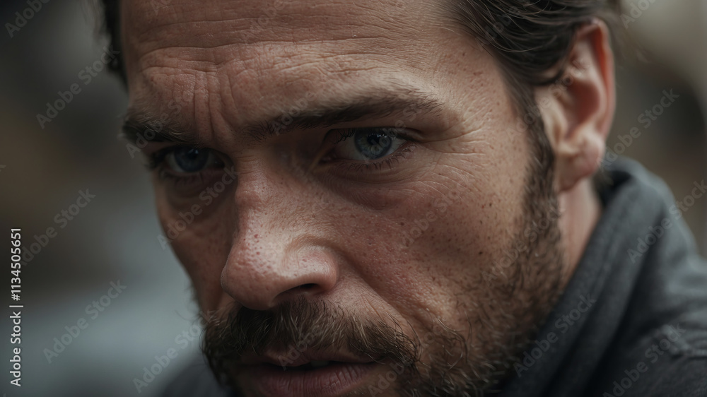 Obraz premium A man\'s intense expression conveys deep emotion and thoughtfulness in a candid moment