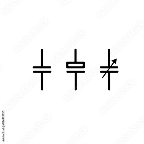 Fixed, polarized, and variable capacitor symbols in black
