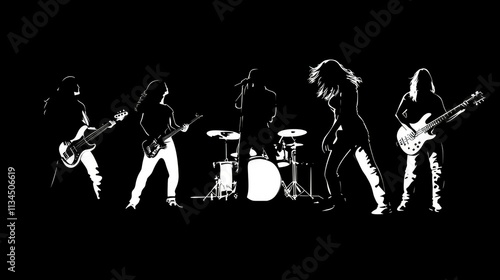 Powerful Rock Band Illustration Showcasing Iconic Stage Presence and Dynamic Energy