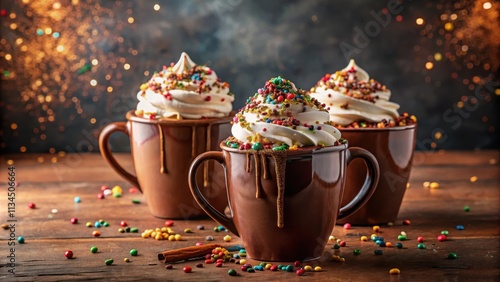 Wallpaper Mural Overloaded hot chocolate mugs with whipped cream and sprinkles , hot chocolate, mugs, overloaded, whipped cream, sprinkles, indulgent Torontodigital.ca