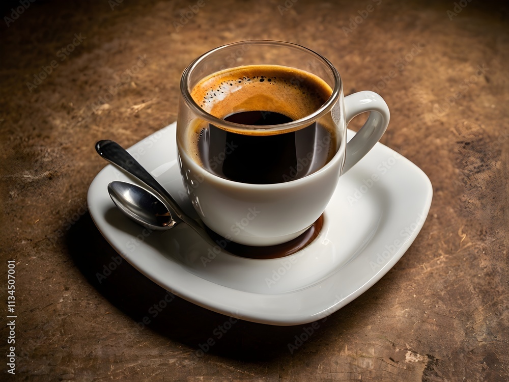 a cup of warm espresso coffee in the morning on the table a cup of warm espresso coffee in the morning on the table