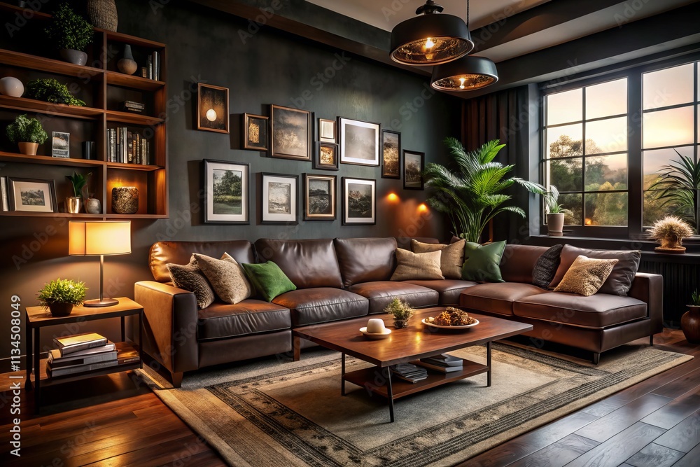 Dark and Moody Living Room with Comfortable Couch, Stylish Coffee Table, and Eclectic Artwork for a Cozy Atmosphere in Silhouette Photography Dark and Moody Living Room with Comfortable Couch, Stylish Coffee Table, and Eclectic Artwork for a Cozy Atmosphere in Silhouette Photography