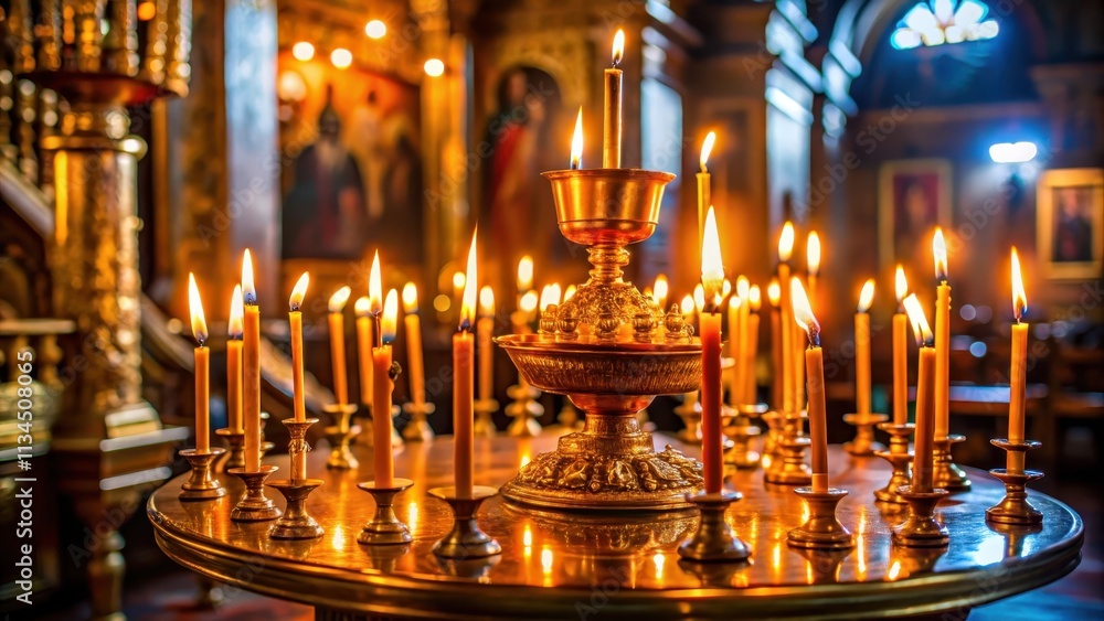 Close-up of burning candles in an orthodox church , orthodox, church, religion, spirituality, candlelight Close-up of burning candles in an orthodox church , orthodox, church, religion, spirituality, candlelight