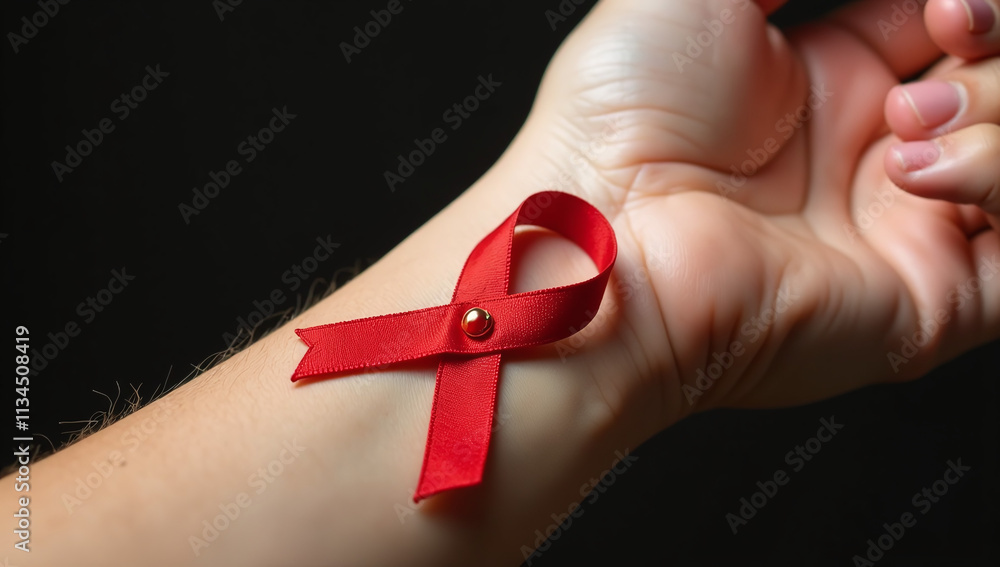 © Galeno - aids red ribbon hangs wrist elegance simplicity awareness serious global health issue every day