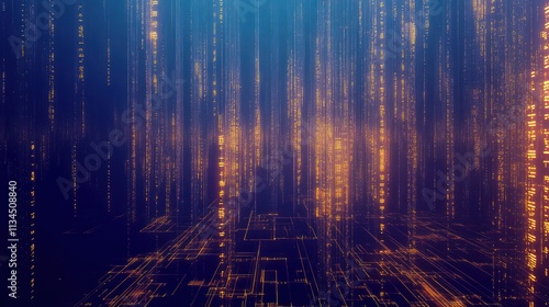 A digital wallpaper filled with complex software script and abstract data structures. The background shifts from a dark indigo at the top to a deep blue at the bottom. photo