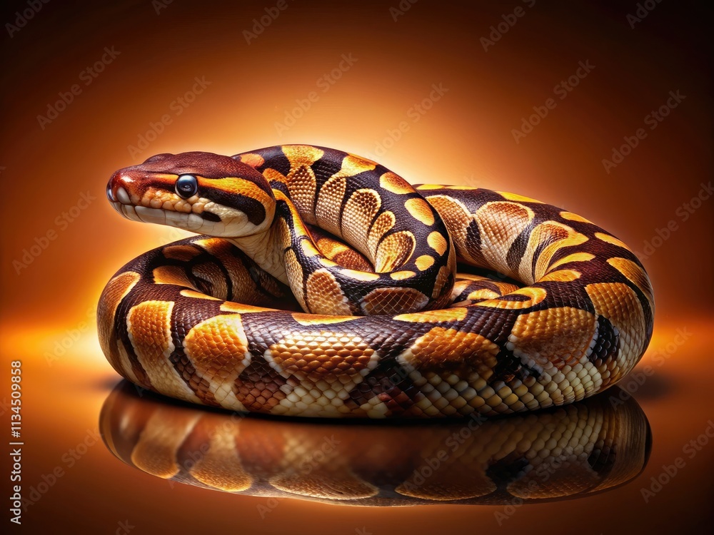 Obraz premium Isolated ball python, vibrant gradient brown backdrop. Stunning reptile, perfect wallpaper stock image.