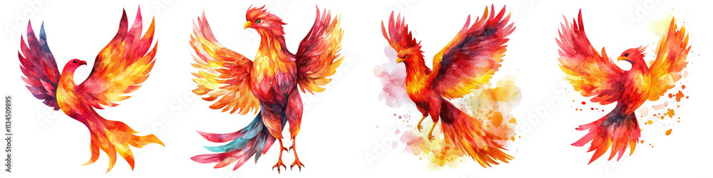 Fototapeta premium Vibrant Phoenix Soaring in Fiery Blaze of Mythical Splendor A digital showcasing the majestic fiery phoenix bird in a dynamic colorful display of fantastical energy and power