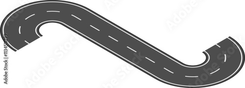 Winding road curving in an s shape with white lane markings on asphalt, illustrating themes of travel, transportation, and the journey through diverse landscapes and infrastructure