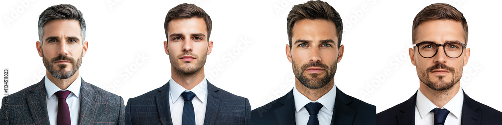 Group of Confident Successful Professional Men Posing in Formal Business Suits and Ties Standing Upright with Serious Expressions Conveying Authority and Corporate Leadership Group of Confident Successful Professional Men Posing in Formal Business Suits and Ties Standing Upright with Serious Expressions Conveying Authority and Corporate Leadership