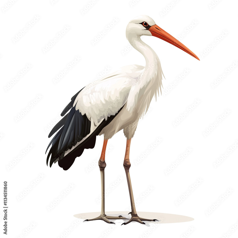 Majestic White Stork: A Detailed Illustration Majestic White Stork: A Detailed Illustration
