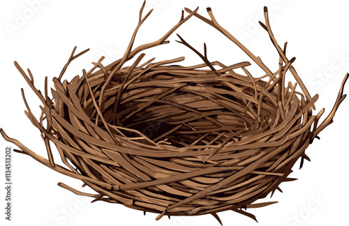Empty bird nest waiting for eggs on white background