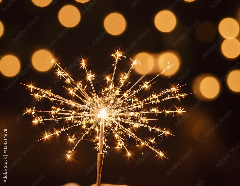 Fototapeta premium Shining burning golden sparkles on golden bokeh background new year eve 2025 Christmas wedding anniversary birthday valentines day party celebration