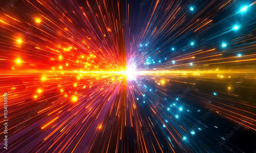 Stunning Abstract Artwork of a Fiery Cosmic Collision, Dual Colors and Light Streaks in a Dark Universe Background Stunning Abstract Artwork of a Fiery Cosmic Collision, Dual Colors and Light Streaks in a Dark Universe Background