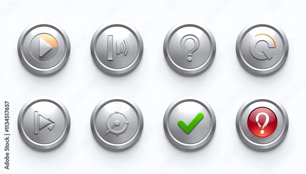 silver metallic icons modern buttons available four colors set clean white digital silver metallic icons modern buttons available four colors set clean white digital