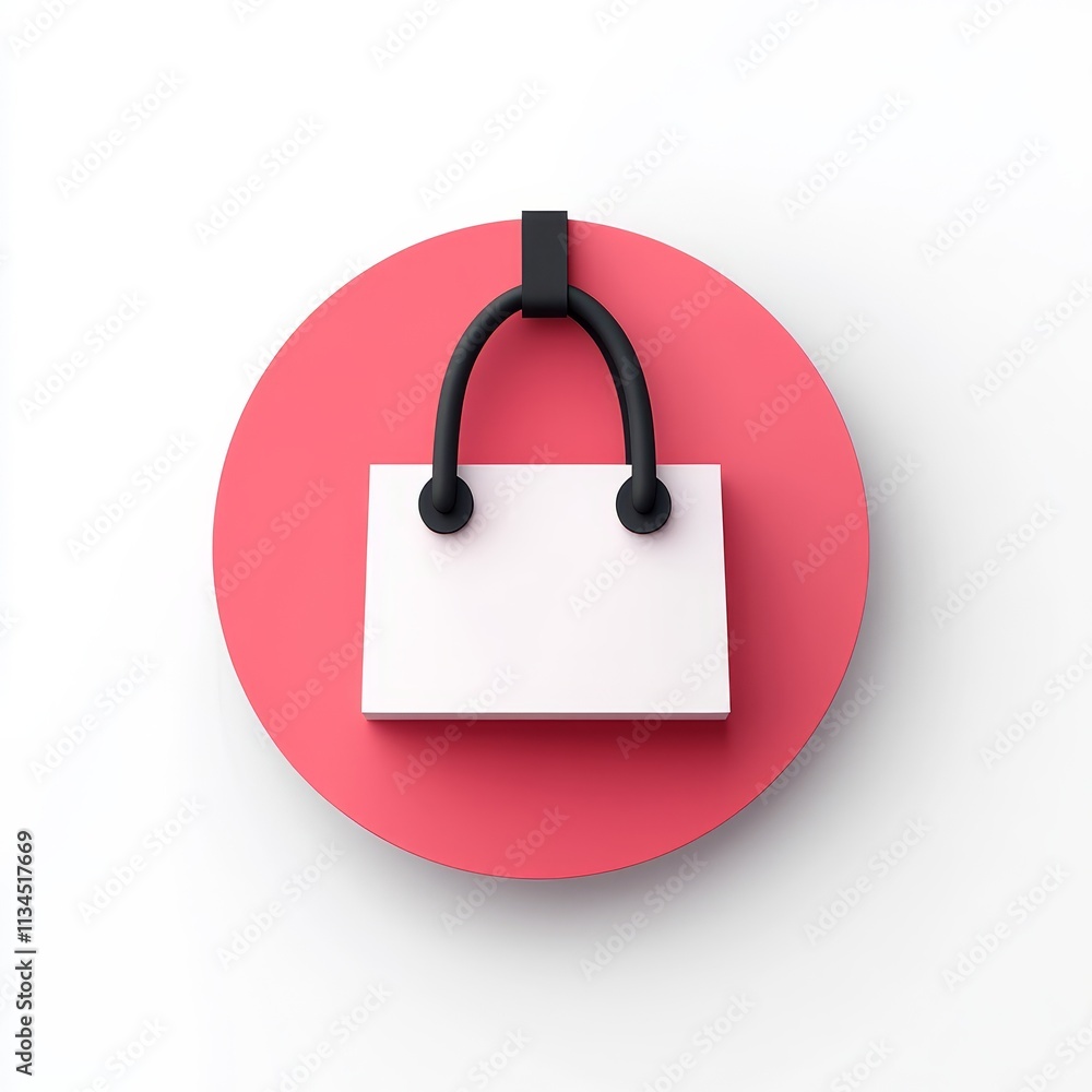 Minimalist illustration of a shopping bag icon on a vibrant pink circular background, perfect for e-commerce, retail, or shopping themed projects and advertisements. Minimalist illustration of a shopping bag icon on a vibrant pink circular background, perfect for e-commerce, retail, or shopping themed projects and advertisements.