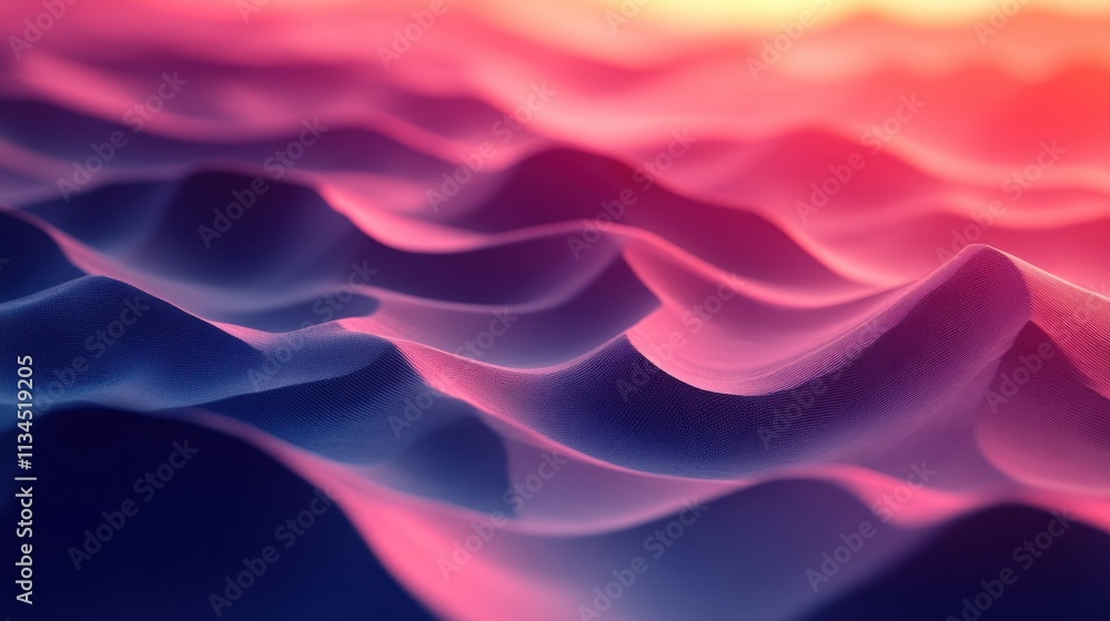 Fototapeta premium Waves of color undulate through a dreamlike landscape at twilight, merging light and shadow in vibrant harmony