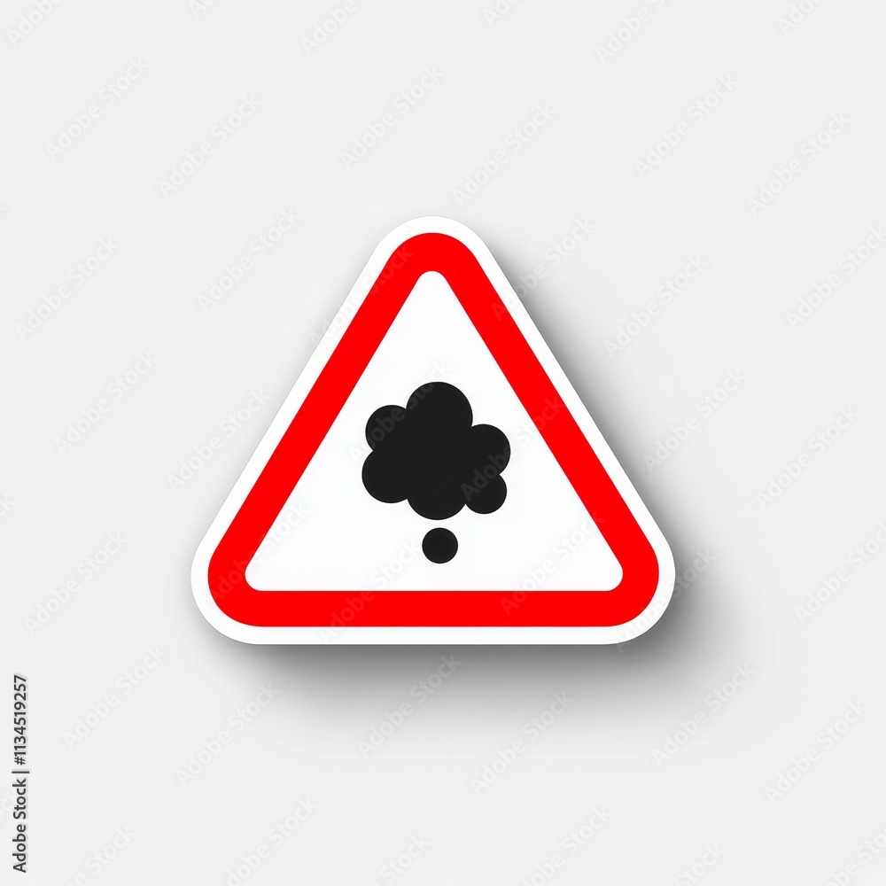 Warning sign featuring a stylized smoke cloud icon, indicating potential hazards related to smoke or pollution in a highly visible triangular format Warning sign featuring a stylized smoke cloud icon, indicating potential hazards related to smoke or pollution in a highly visible triangular format