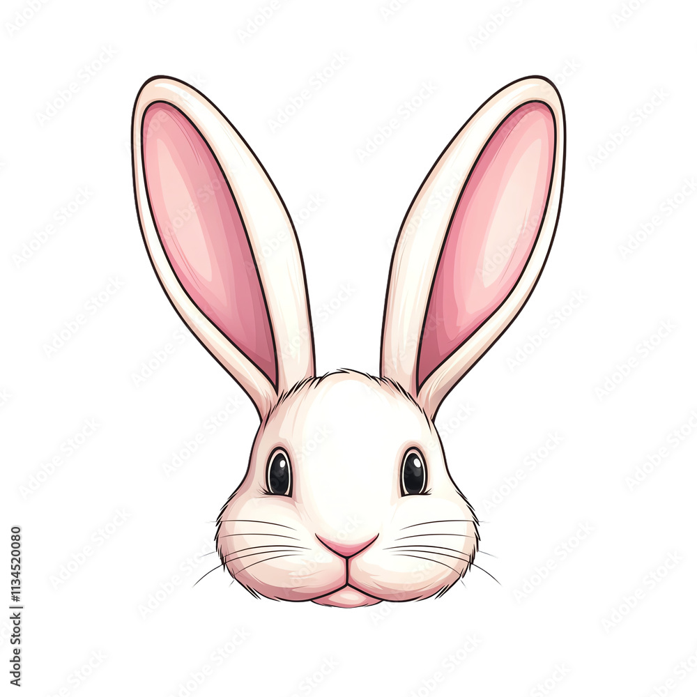Fototapeta premium Cute cartoon rabbit head illustration. transparent background