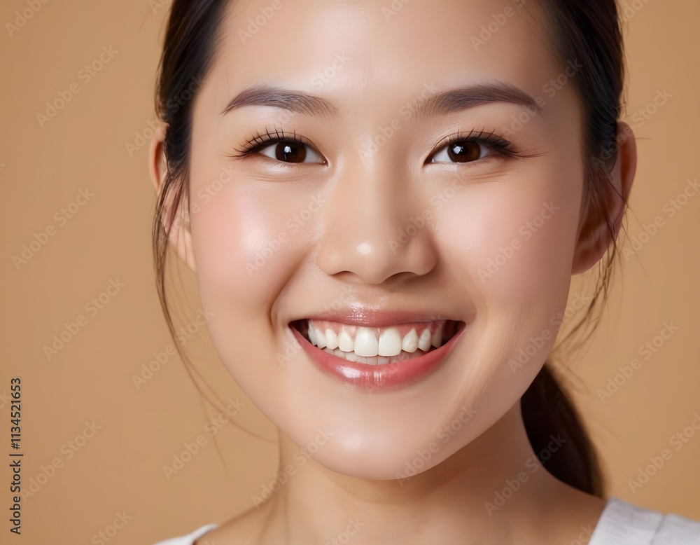 cute smiling face Asian glowing skin young model skin care spa toothy girl white teeth smile closeup shot beauty ad concept on woman day cute smiling face Asian glowing skin young model skin care spa toothy girl white teeth smile closeup shot beauty ad concept on woman day