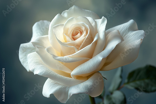 Beautiful white rose bloom with delicate petals in a serene garden photo