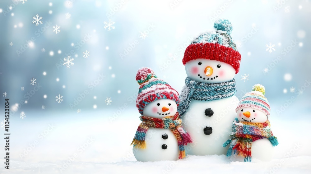 Snowy Family Fun: Adorable snowmen family in winter wonderland. perfect for holiday cards and winter themed projects Snowy Family Fun: Adorable snowmen family in winter wonderland. perfect for holiday cards and winter themed projects